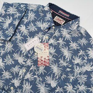 Jachs NY Men's Stretch Short Sleeve Palm Tree Tropical Print Shirt, Size L, Blue